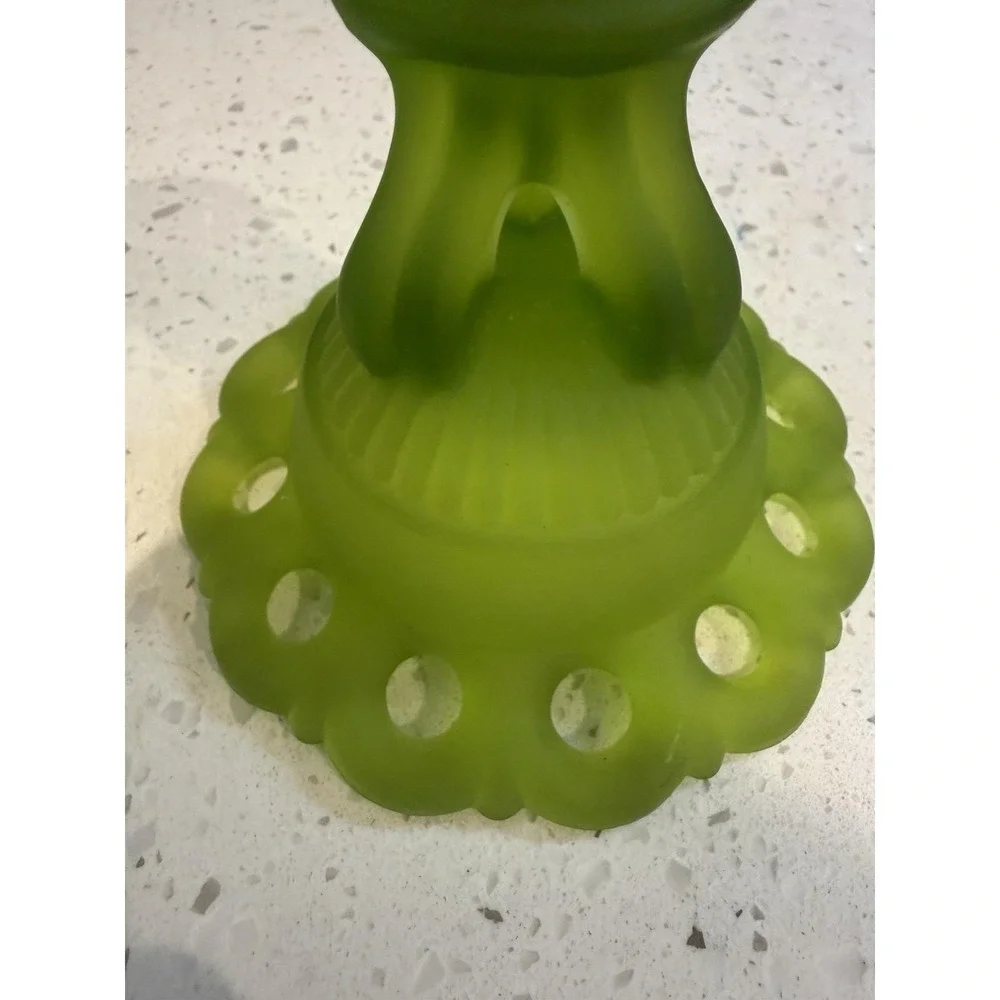 Westmoreland Green Doric Open Lace Edge Candle Stick Holder Mid Century Glass
